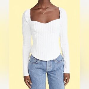 Free People Brittany Top White Size M Square Neck Puff Long Sleeve Open Back